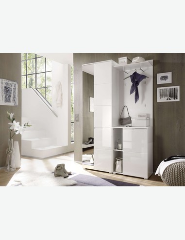 Spilla - Komplett Garderobe aus Holzdekor, farbe weiß / weiß hochglanz