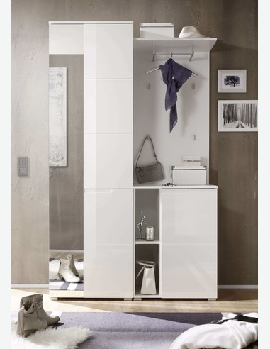 Spilla - Komplett Garderobe aus Holzdekor, farbe weiß / weiß hochglanz 2