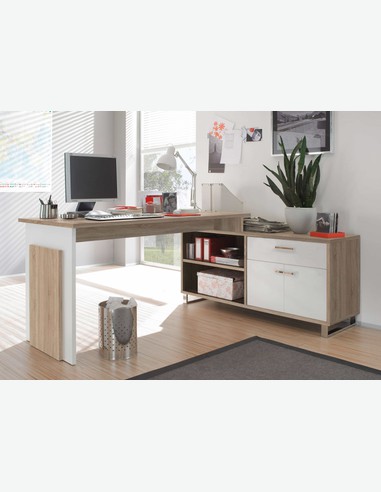 Malmo - Eckschreibtisch aus Holzdekor mit integrieter Kommode, farbe Sonoma Eiche / weiß 2