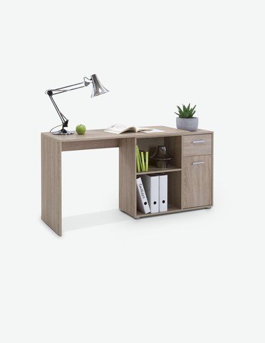 Elsa - Schreibtisch aus Holzdekor mit 2 offenen Fächern, 1 Tür und 1 Schublade