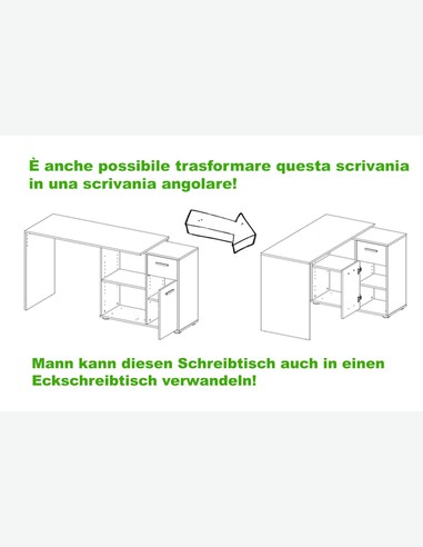 Elsa - Schreibtisch aus Holzdekor mit 2 offenen Fächern, 1 Tür und 1 Schublade