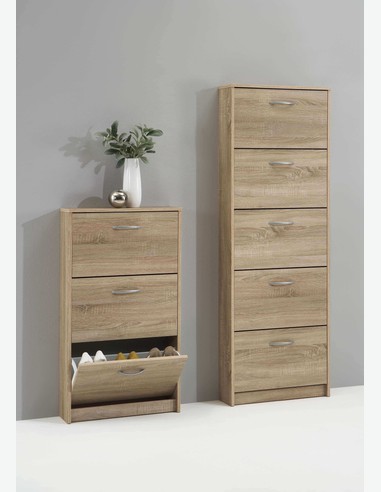 Steppi - Schuhschrank mit 5 Klappen aus Holzdekor, in 2 verschiedenen Farben verfügbar