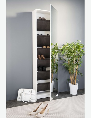 Sumatra - Schuhschrank mit Spiefelfront, bietet 6 innere Fächer, aus Holzdekor