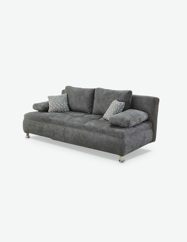 Anto - Sofa aus dunkelgrauem Mikrofaser mit Schlaffunktion und integriertem Bettkasten