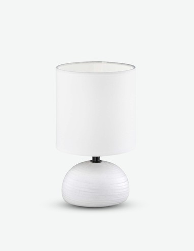 Lunea - Lampada da tavolo, con base in ceramica e paralume in stoffa bianca