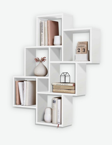 Laura - Wandregal aus Holzdekor, mit 6 große und 2 kleine Fächer