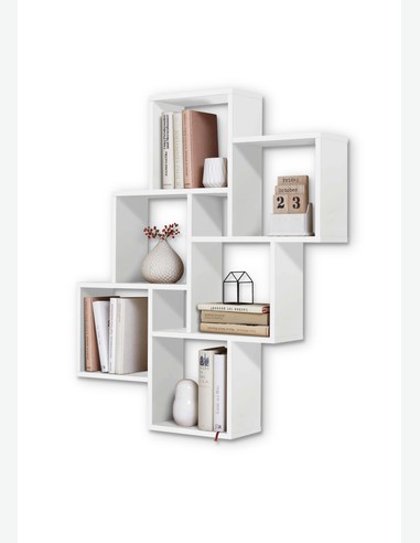 Laura - Wandregal aus Holzdekor, mit 6 große und 2 kleine Fächer 2