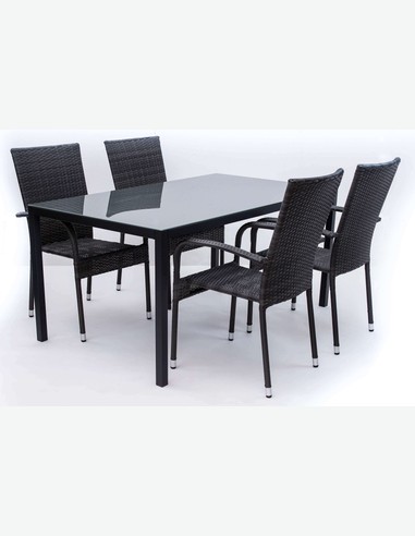 Sedico - Tisch aus schwarzem Metall mit grauer Glasplatte