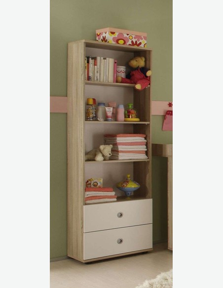 Werni - Armadio per bambini / neonati con 2 cassetti e 3 ripiani, in legno laminato di colore quercia Sonoma / bianco
