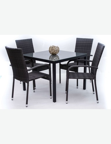 Arezzo small - Gartenset bestehend aus einem Metalltisch mit Glasoberfläche und vier stapelbaren Stühlen 2