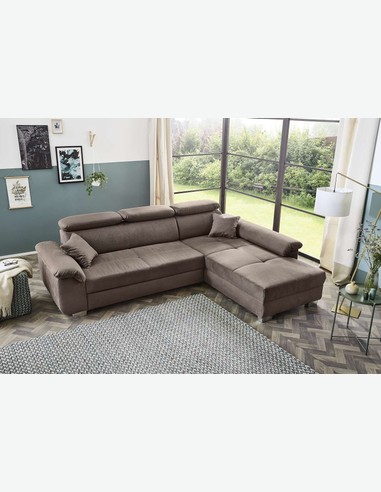 Gamano - Ecksofa aus Mikrofaser braun, mit Schlaffunktion und integriertem Bettkasten