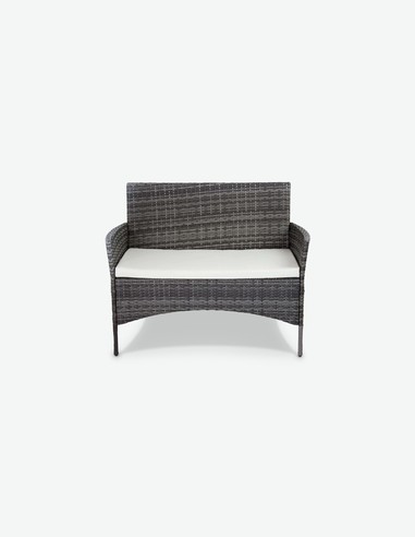 Andria - 2-Sitzer aus grauem Kunstrattan mit Armlehnen, beiger Sitzkissen inklusive 2