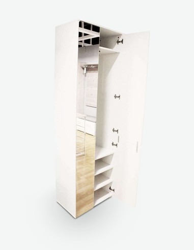 Spilla - Hochschrank in weiß Hochglanz, 1 Holztür, 1 Spiegeltür