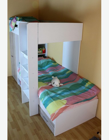 Moritz - Hochbett - weiß und Sandeiche Dekor Milieu