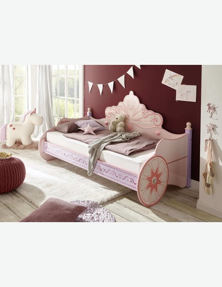 Principessa - Bettgestell aus Holzdekor in der Farbe rosa, ein sehr komfortable Schlafkutsche für wahre Prinzessinnen