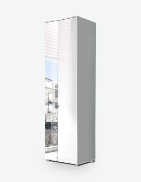 Spilla - Hochschrank in weiß Hochglanz, 1 Holztür, 1 Spiegeltür