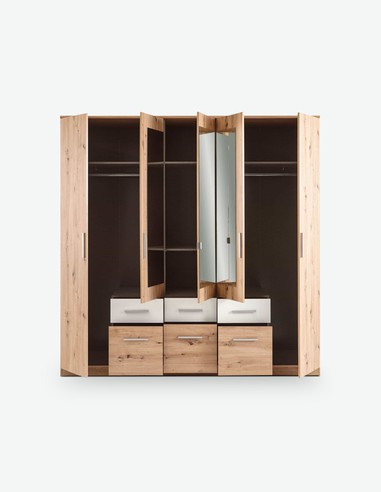 Floriana - Drehtürenschrank mit 2 Holz-, 3 Spiegeltüren und 6 Schubkästen 2