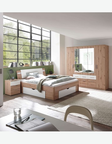 Floriana - Drehtürenschrank mit 2 Holz-, 3 Spiegeltüren und 6 Schubkästen