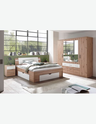 Floriana - Drehtürenschrank mit 2 Holz-, 3 Spiegeltüren und 6 Schubkästen