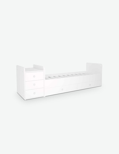 Vittuone - Letto singolo in pino massiccio laccato di colore bianco.