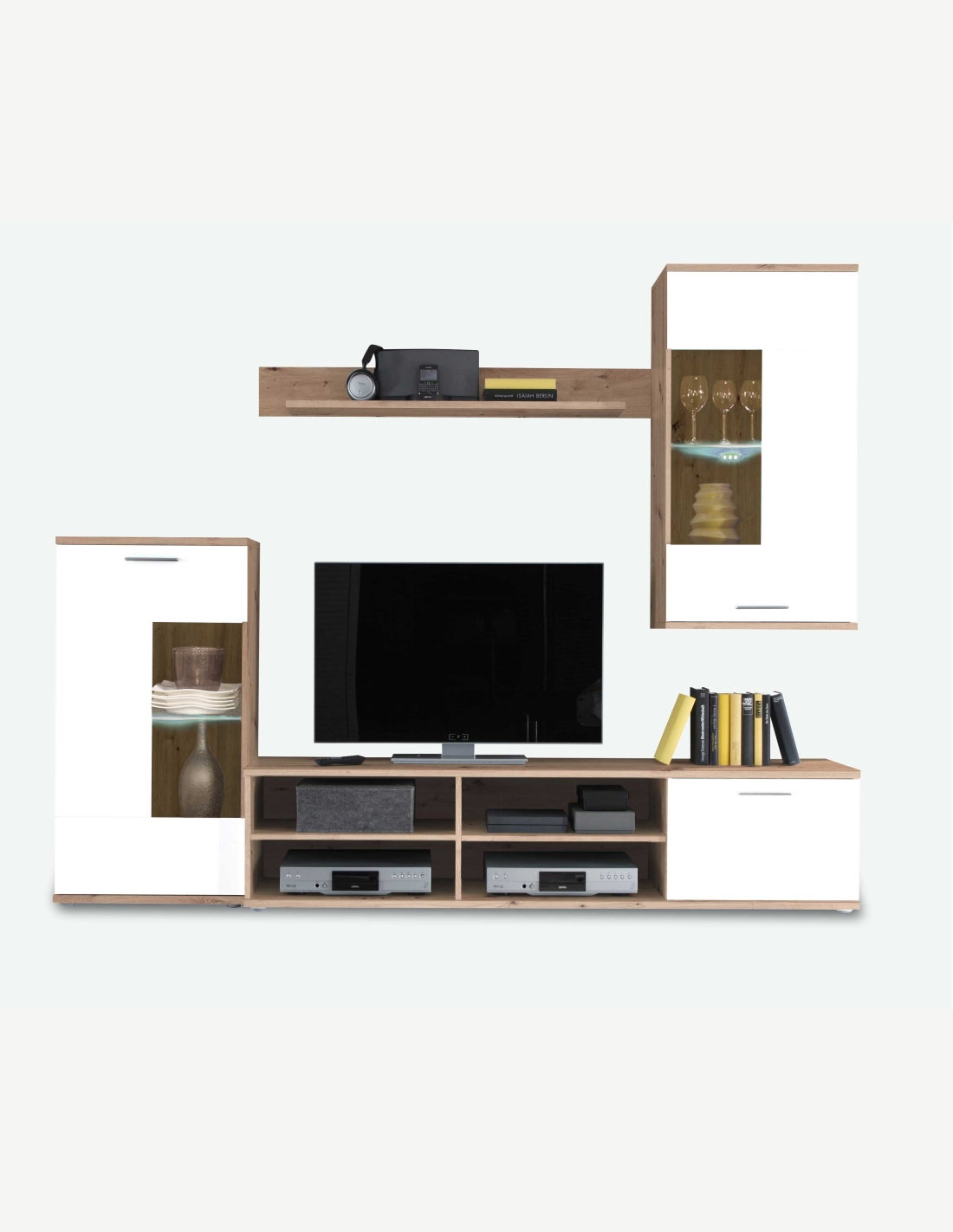 Set porta TV e mensola a muro Ellipsis in legno e bianco crema
