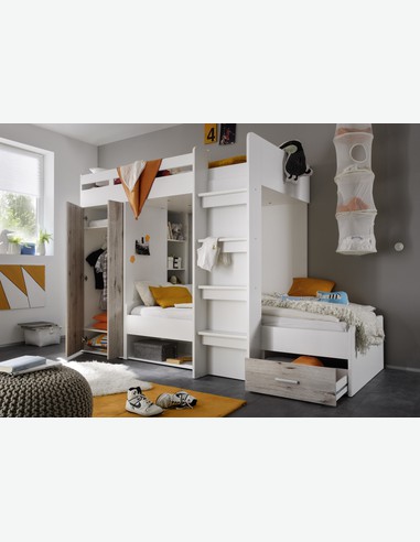 Moritz - Hochbett - weiß und Sandeiche Dekor Milieu