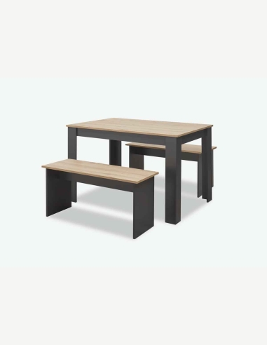 Vische - wunderschöne Tischgruppe, 1x Esstisch, 2x Bank, aus Artisan Eiche/Anthrazit