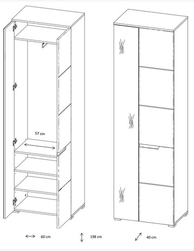 Spilla - Hochschrank in weiß Hochglanz, 1 Holztür, 1 Spiegeltür Maße