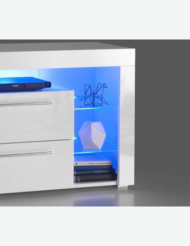 Gabriel - TV-Unterteil in weiß / weiß hochglanz Dekor mit LED Beleuchtung inklusive - Detail